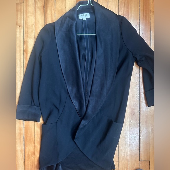 Wilfred Chevalier Blazer Size 2 Black Tuxedo Longline Jacket Satin Shawl Collar - Picture 3 of 3